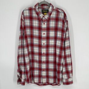 Cabela's Red and White Plaid Flannel Casual Shirt Men’s Size XL